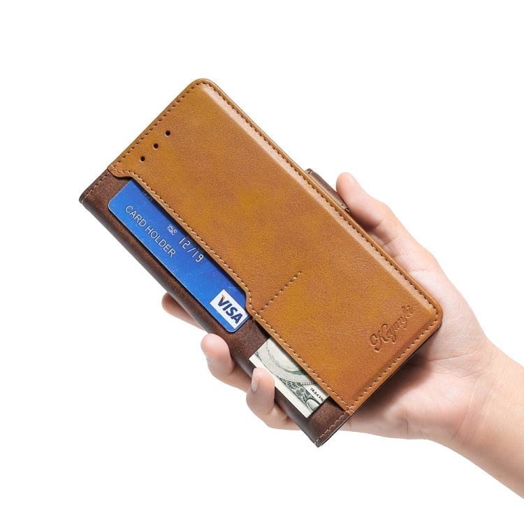 Funda de Cuero para Huawei Nova 10 Se con Hebilla Lateral y Color de Contraste (Marrón Oscuro + Dorado)