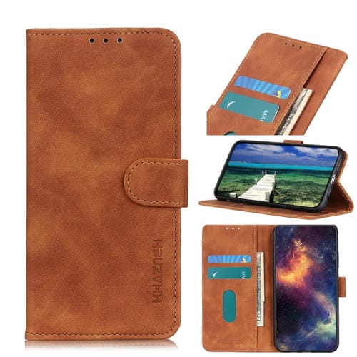 Funda de Cuero Khazneh para Motorola Moto Edge 40 Pro 5G / X40 / X40 Pro con Textura Retro (Marrón)
