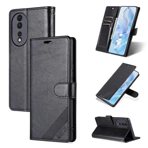 Funda de Cuero Flip para Honor 80 Pro Azns Textura de Piel de Oveja (Negro)