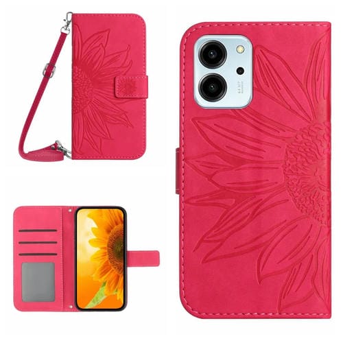 Funda de Cuero con Tapa en Relieve y Cordón para Honor 80 SE HT04 (Rose Red)