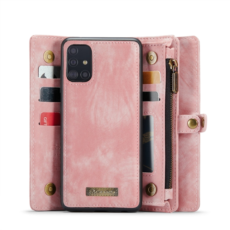 Para Samsung Galaxy A71 4G CaseMe-008 Funda de cuero con tapa horizontal multifuncional desmontable con ranura para tarjeta y soporte y billetera con cremallera y marco de fotos (rosa)