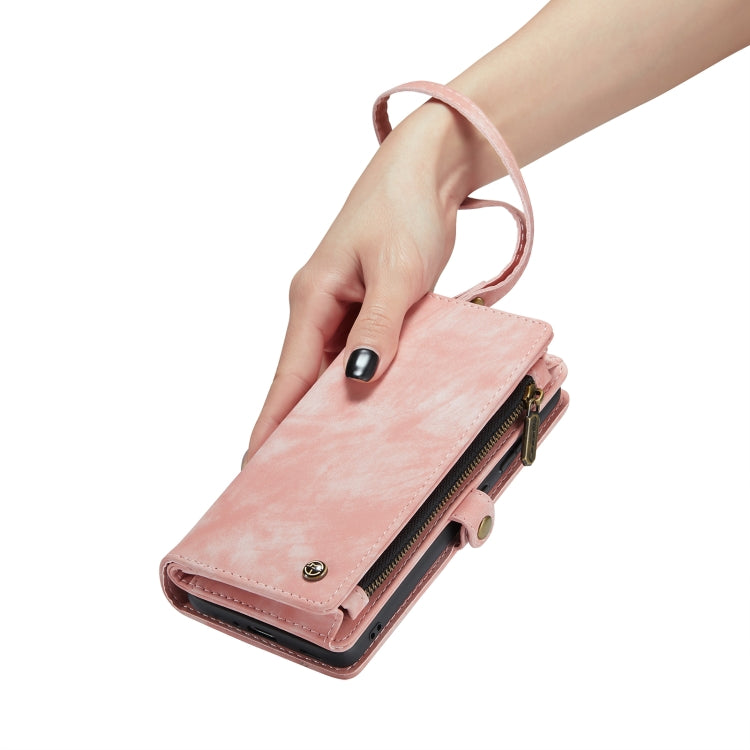 Para Samsung Galaxy A71 4G CaseMe-008 Funda de cuero con tapa horizontal multifuncional desmontable con ranura para tarjeta y soporte y billetera con cremallera y marco de fotos (rosa)