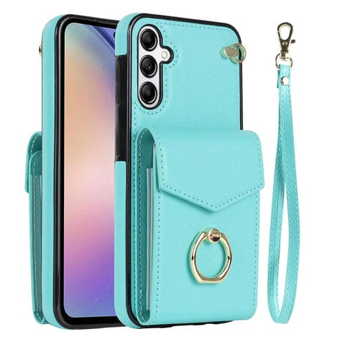 Funda para Samsung Galaxy A54 5G Ring Holder con Ranura para Tarjeta RFID (Verde Menta)