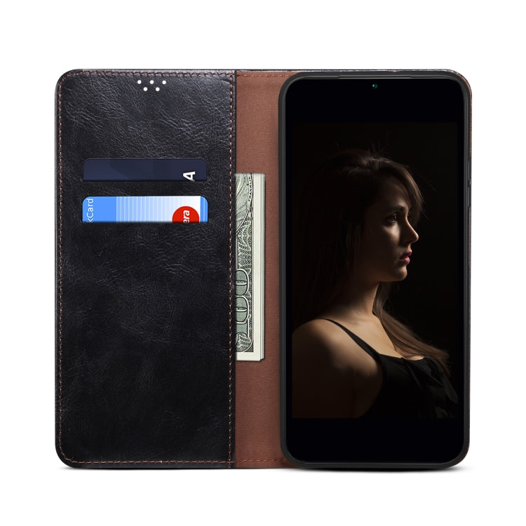 Funda de Cuero para Teléfono OnePlus 11R Oil Wax Crazy Horse Texture (Negro)