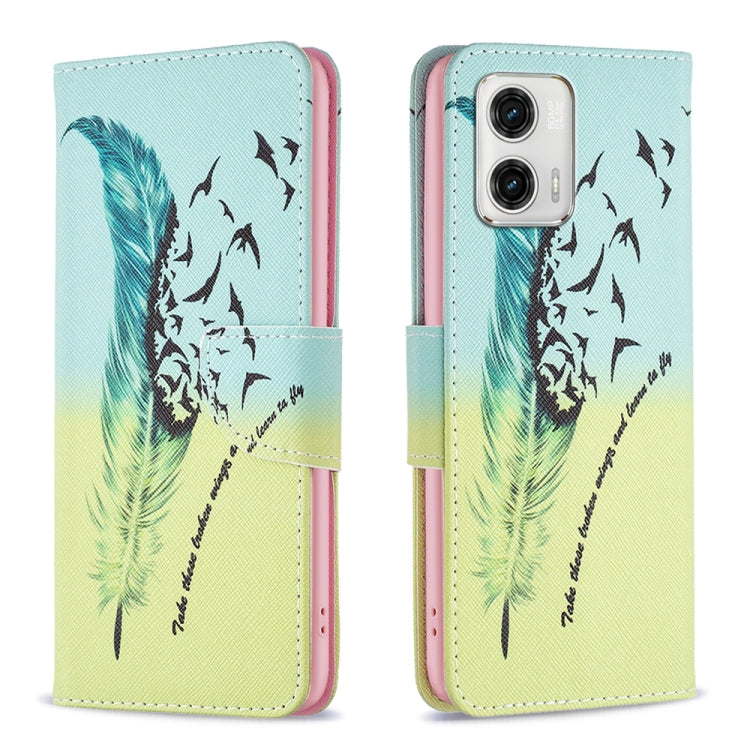 Estuche de Cuero para Motorola Moto G73 5G con Patrón de Dibujo Coloreado y Pluma