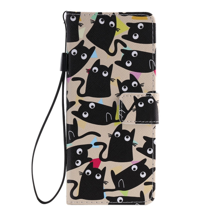 Para Sony Xperia 20 Painting Funda de cuero con tapa horizontal con soporte, ranura para tarjeta y cordón (gato)