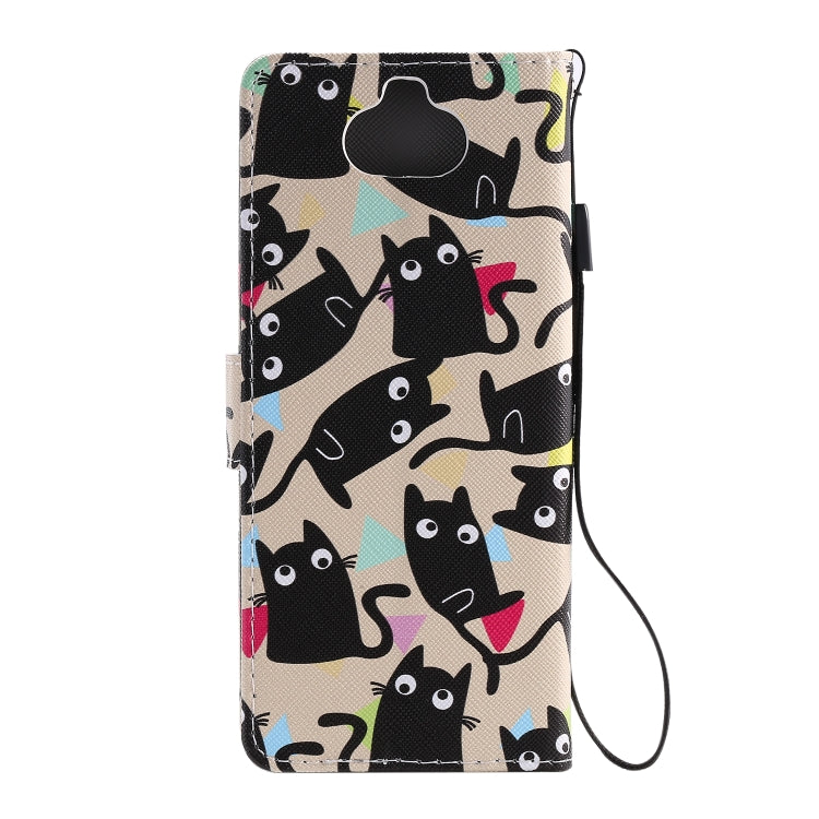 Para Sony Xperia 20 Painting Funda de cuero con tapa horizontal con soporte, ranura para tarjeta y cordón (gato)
