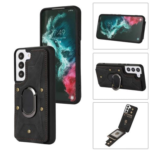 Para Samsung Galaxy S23 5G Armor Ring Wallet Back Cover Phone Case (Negro)
