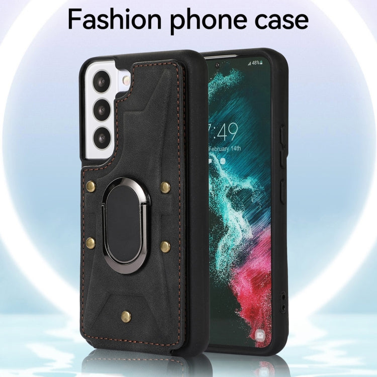 Para Samsung Galaxy S23 5G Armor Ring Wallet Back Cover Phone Case (Negro)