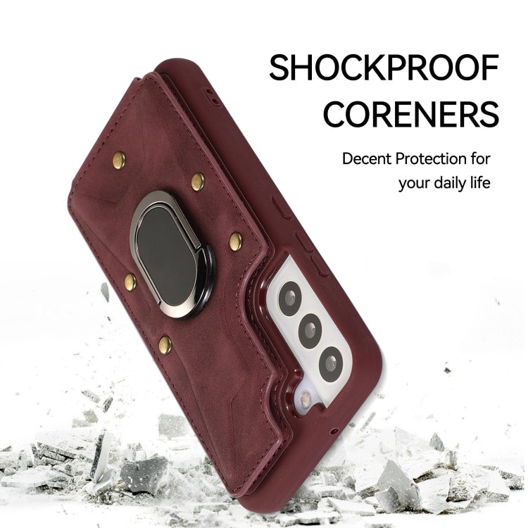 Para Samsung Galaxy S23 5G Armor Ring Wallet Funda trasera para teléfono (rojo vino)