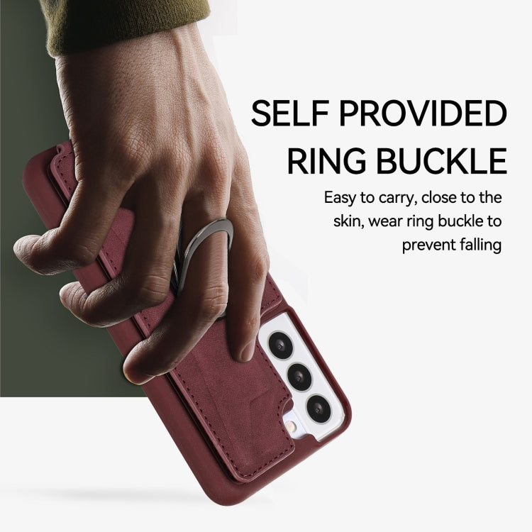 Para Samsung Galaxy S23 5G Armor Ring Wallet Funda trasera para teléfono (rojo vino)