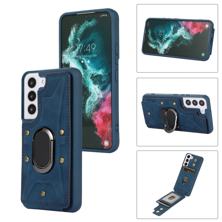 Para Samsung Galaxy S23+ 5G Armor Ring Wallet Back Cover Phone Case (Azul)