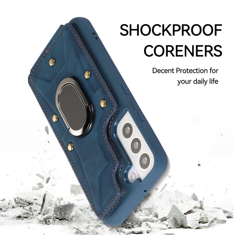 Para Samsung Galaxy S23+ 5G Armor Ring Wallet Back Cover Phone Case (Azul)