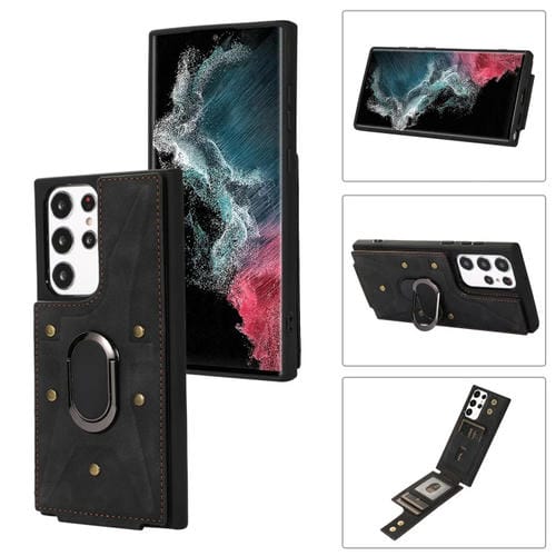 Para Samsung Galaxy S23 Ultra 5G Armor Ring Wallet Back Cover Phone Case (Negro)