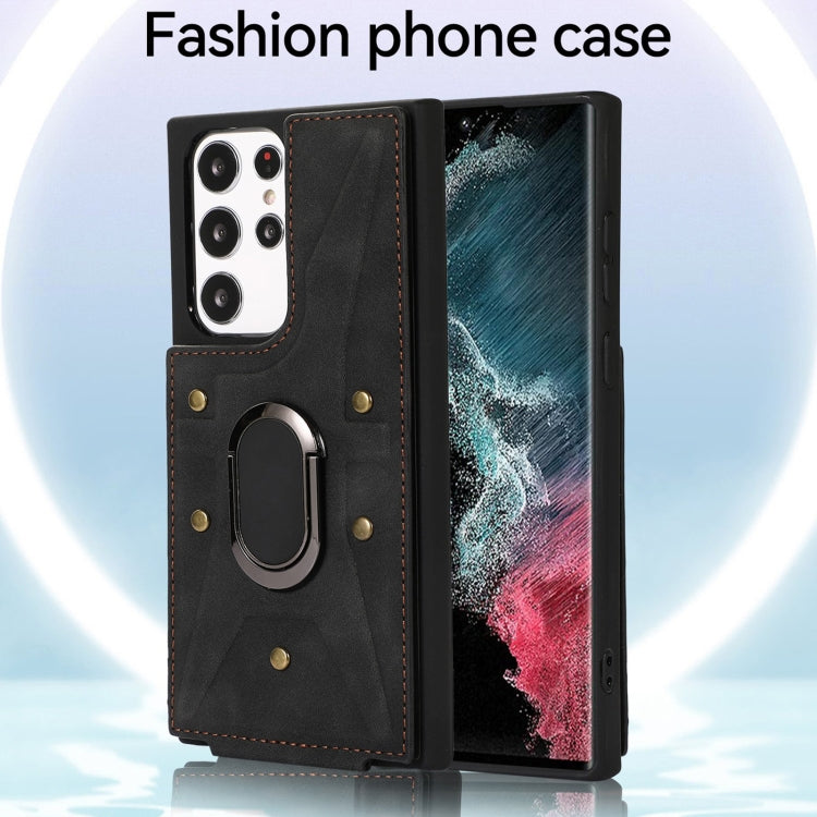 Para Samsung Galaxy S23 Ultra 5G Armor Ring Wallet Back Cover Phone Case (Negro)