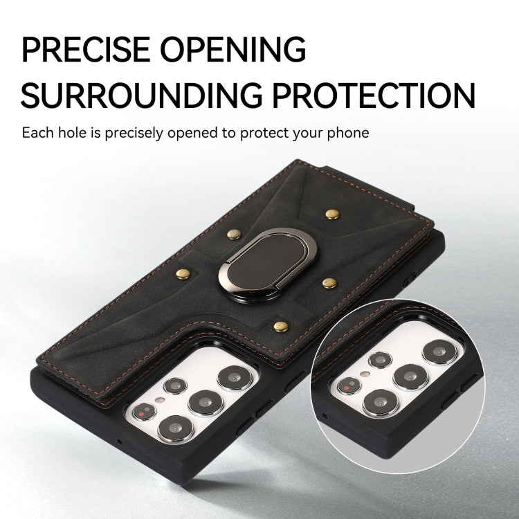 Para Samsung Galaxy S23 Ultra 5G Armor Ring Wallet Back Cover Phone Case (Negro)