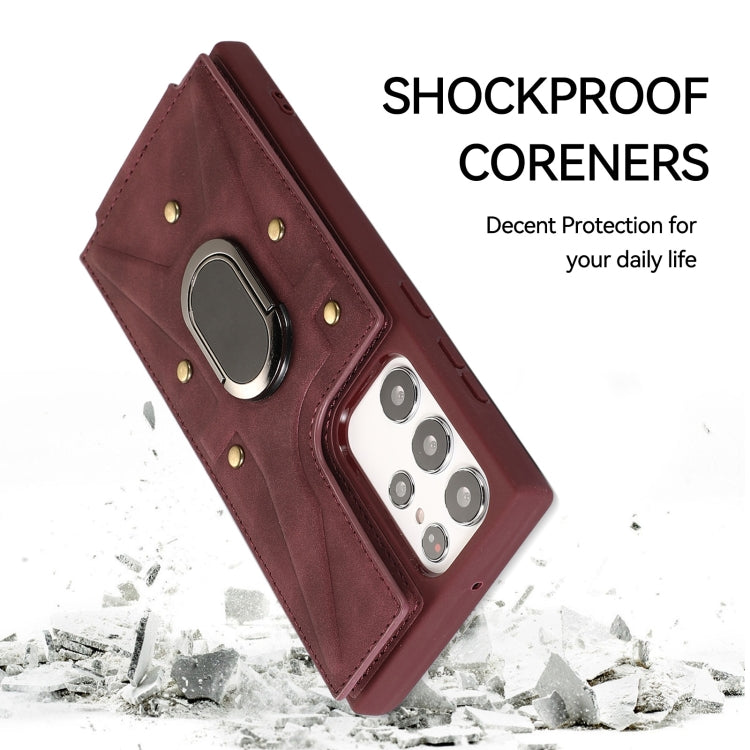 Para Samsung Galaxy S23 Ultra 5G Armor Ring Wallet Funda trasera para teléfono (rojo vino)