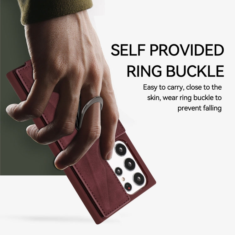 Para Samsung Galaxy S23 Ultra 5G Armor Ring Wallet Funda trasera para teléfono (rojo vino)