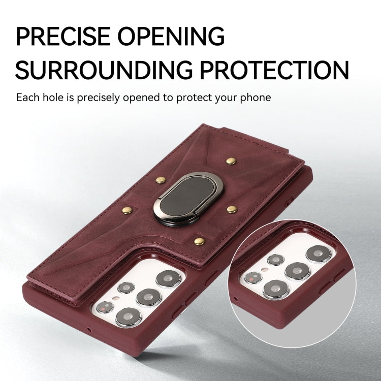 Para Samsung Galaxy S23 Ultra 5G Armor Ring Wallet Funda trasera para teléfono (rojo vino)