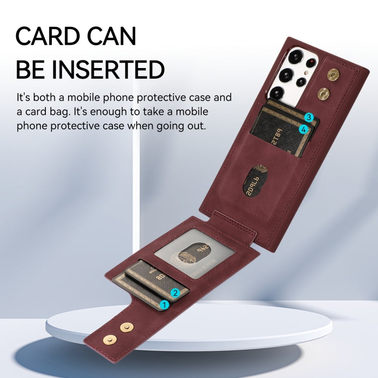 Para Samsung Galaxy S23 Ultra 5G Armor Ring Wallet Funda trasera para teléfono (rojo vino)