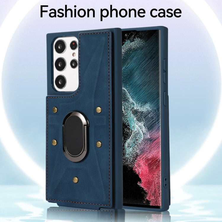 Para Samsung Galaxy S23 Ultra 5G Armor Ring Wallet Back Cover Phone Case (Azul)