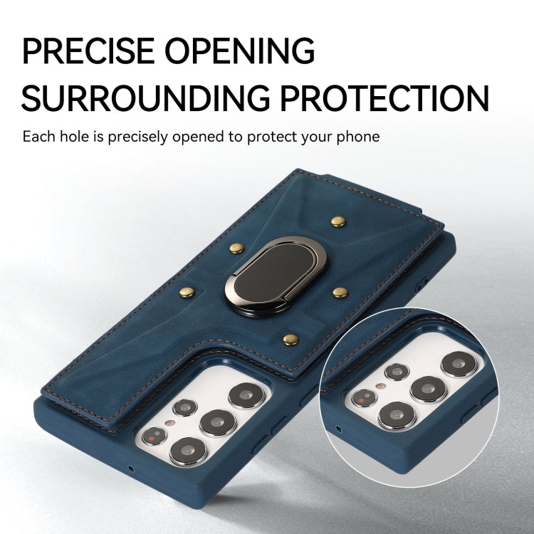 Para Samsung Galaxy S23 Ultra 5G Armor Ring Wallet Back Cover Phone Case (Azul)