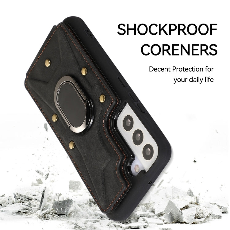 Para Samsung Galaxy S22 5G Armor Ring Wallet Back Cover Phone Case (Negro)