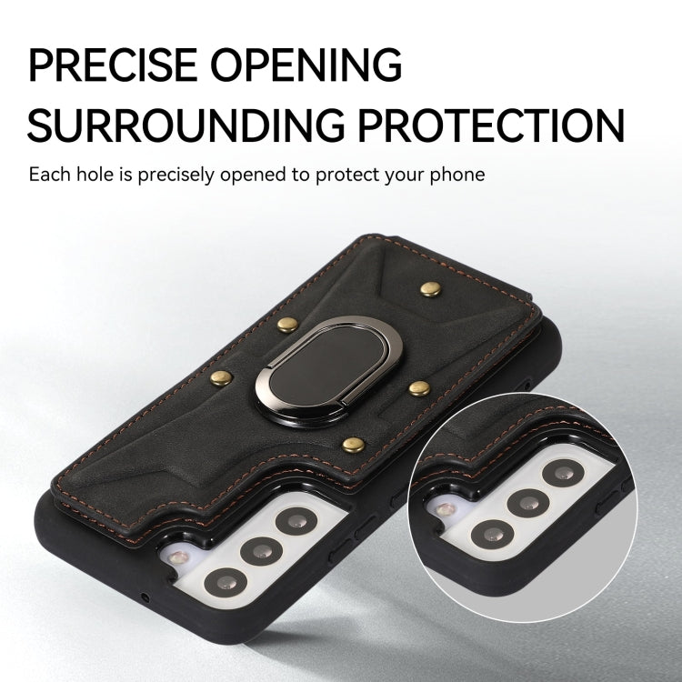 Para Samsung Galaxy S22 5G Armor Ring Wallet Back Cover Phone Case (Negro)