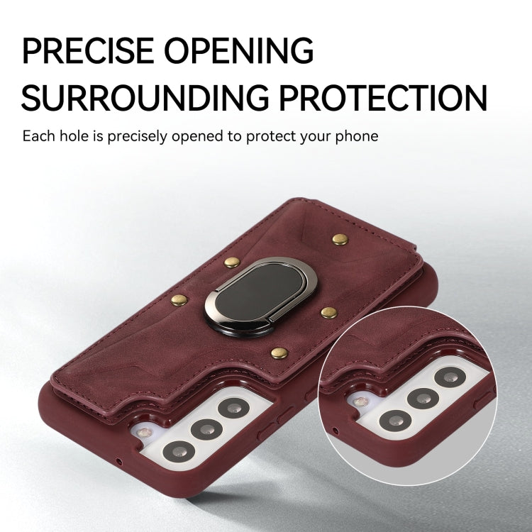 Para Samsung Galaxy S22+ 5G Armor Ring Wallet Funda trasera para teléfono (rojo vino)
