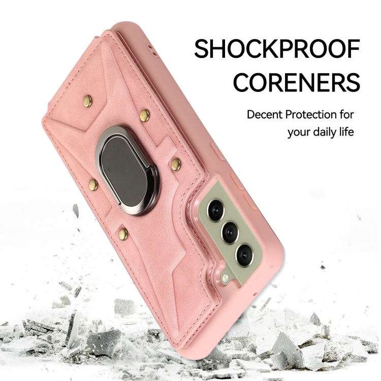 Para Samsung Galaxy S21 FE 5G Armor Ring Wallet Back Cover Funda para teléfono (rosa)