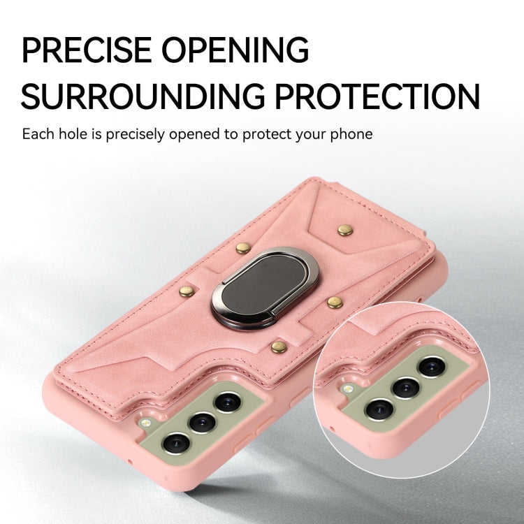 Para Samsung Galaxy S21 FE 5G Armor Ring Wallet Back Cover Funda para teléfono (rosa)