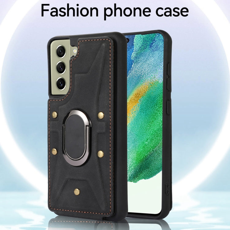 Para Samsung Galaxy S21 FE 5G Armor Ring Wallet Back Cover Phone Case (Negro)