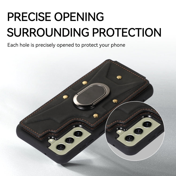 Para Samsung Galaxy S21 5G Armor Ring Wallet Back Cover Phone Case (Negro)