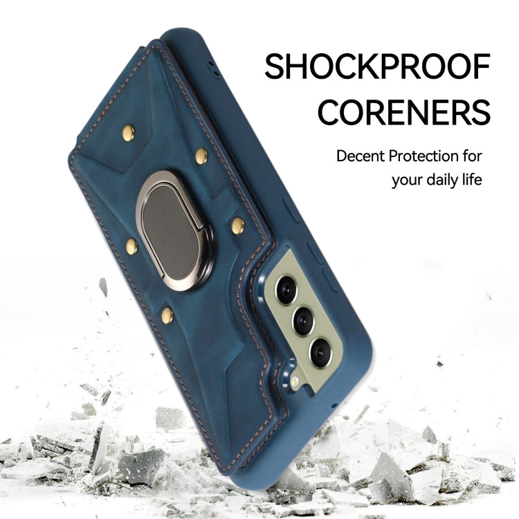 Para Samsung Galaxy S21+ 5G Armor Ring Wallet Funda trasera para teléfono (Azul)