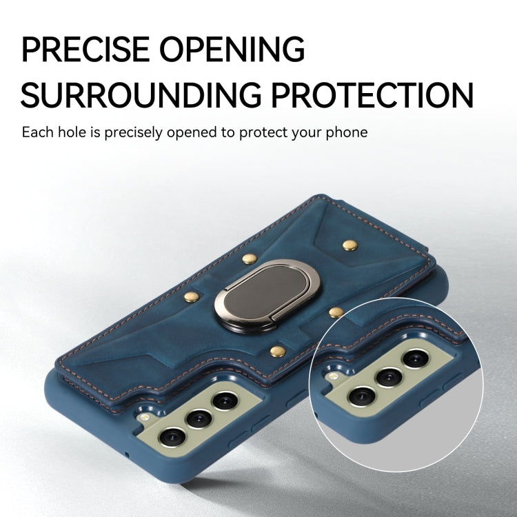 Para Samsung Galaxy S21+ 5G Armor Ring Wallet Funda trasera para teléfono (Azul)