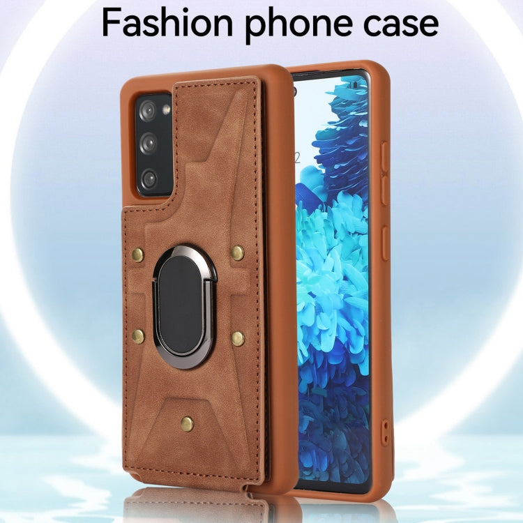Para Samsung Galaxy S20 Armor Ring Wallet Funda trasera para teléfono (marrón)