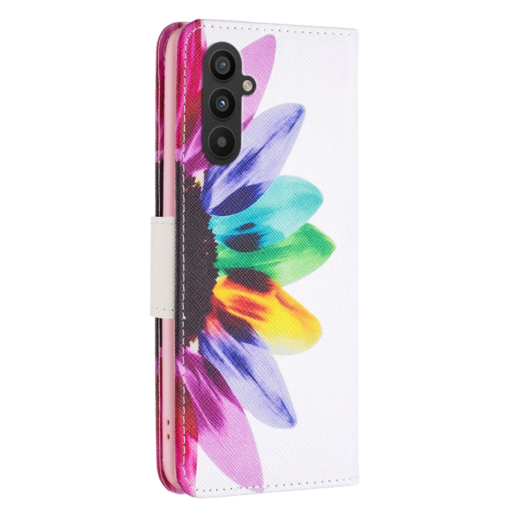 Para Samsung Galaxy A24 4G Estuche de teléfono de cuero con patrón de dibujo coloreado (flor del sol)