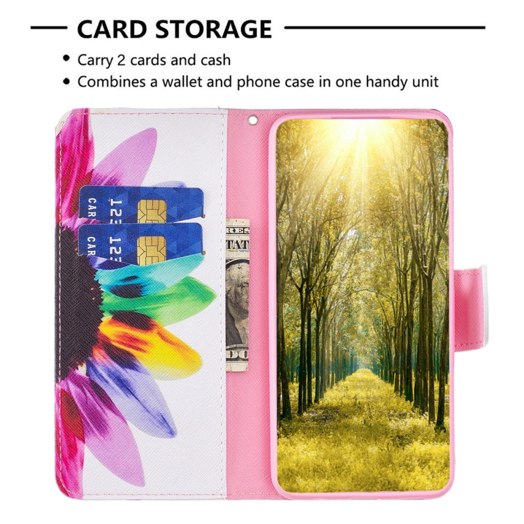 Para Samsung Galaxy A24 4G Estuche de teléfono de cuero con patrón de dibujo coloreado (flor del sol)