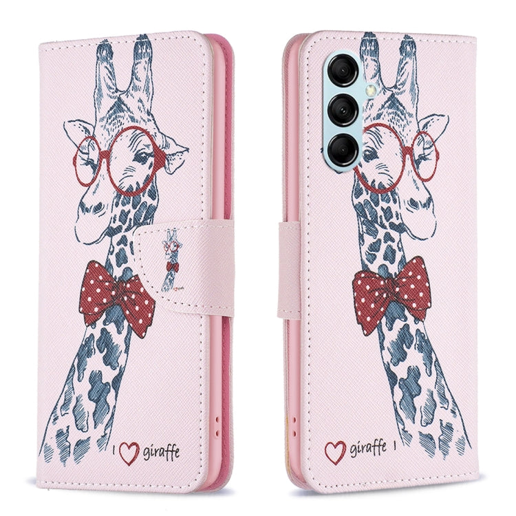 Para Samsung Galaxy M14 5G Estuche para teléfono de cuero con patrón de dibujo coloreado (ciervo)