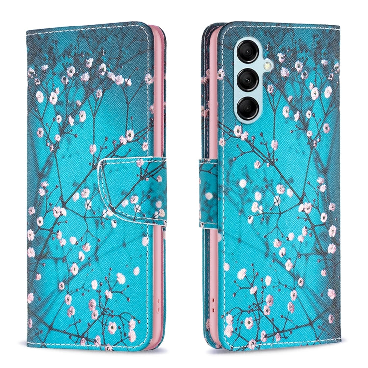 Para Samsung Galaxy M14 5G Estuche de teléfono de cuero con patrón de dibujo coloreado (flor del ciruelo)