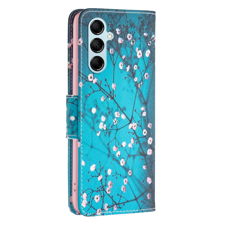 Para Samsung Galaxy M14 5G Estuche de teléfono de cuero con patrón de dibujo coloreado (flor del ciruelo)