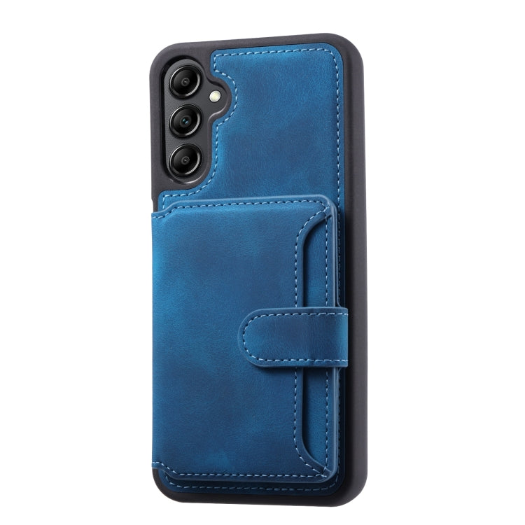 Para Samsung Galaxy A14 5G Skin Feel Dream Cepillo antirrobo a prueba de golpes Funda portátil para tarjeta de piel Funda para teléfono (Azul pavo real)