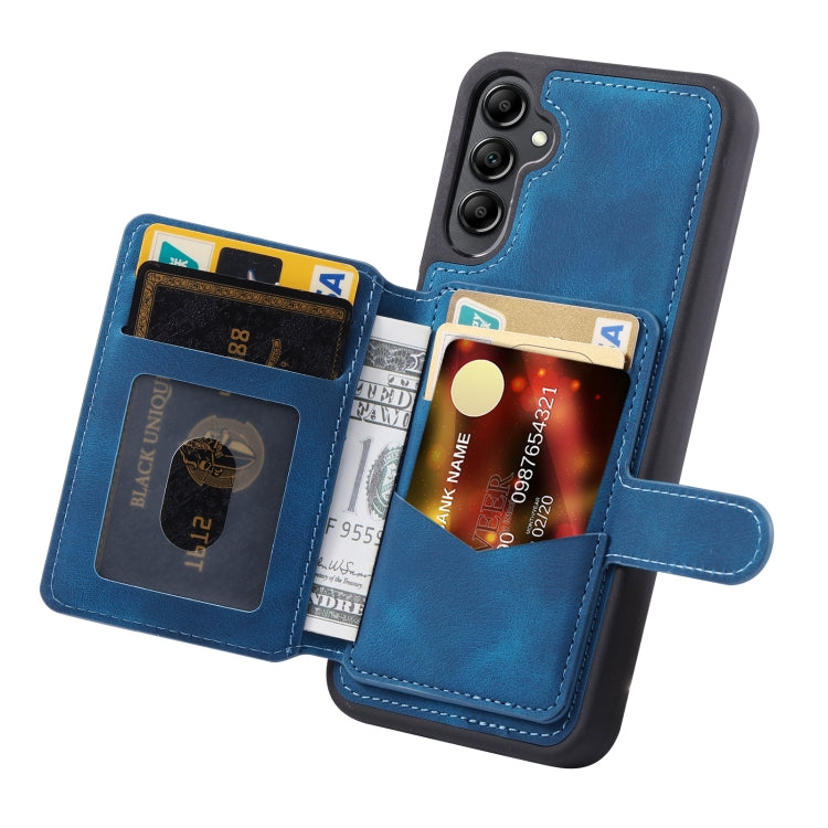 Para Samsung Galaxy A14 5G Skin Feel Dream Cepillo antirrobo a prueba de golpes Funda portátil para tarjeta de piel Funda para teléfono (Azul pavo real)