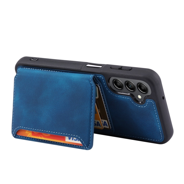 Para Samsung Galaxy A14 5G Skin Feel Dream Cepillo antirrobo a prueba de golpes Funda portátil para tarjeta de piel Funda para teléfono (Azul pavo real)