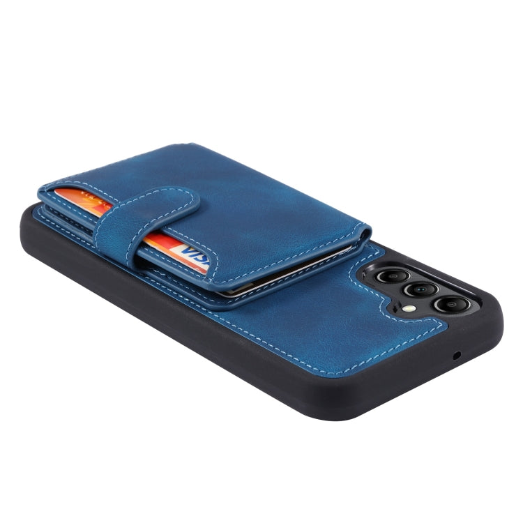 Para Samsung Galaxy A14 5G Skin Feel Dream Cepillo antirrobo a prueba de golpes Funda portátil para tarjeta de piel Funda para teléfono (Azul pavo real)