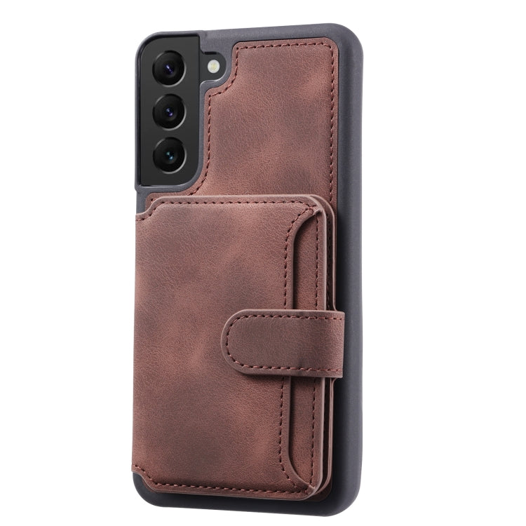 Para Samsung Galaxy S21 FE 5G Skin Feel Dream Cepillo antirrobo a prueba de golpes Funda para tarjeta de piel portátil Funda para teléfono (Café)