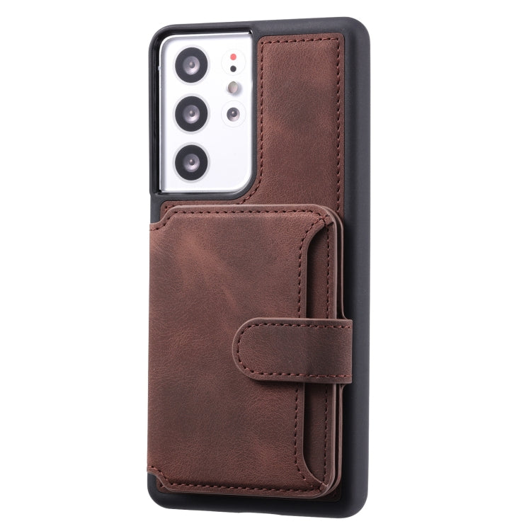 Para Samsung Galaxy S21 Ultra 5G Skin Feel Dream Cepillo antirrobo a prueba de golpes Estuche portátil para tarjeta de piel (café)