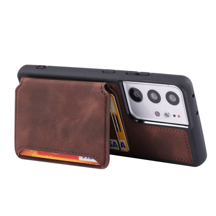 Para Samsung Galaxy S21 Ultra 5G Skin Feel Dream Cepillo antirrobo a prueba de golpes Estuche portátil para tarjeta de piel (café)
