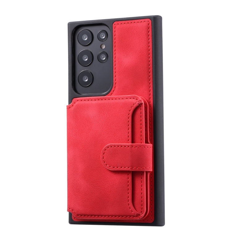 Para Samsung Galaxy S22 Ultra 5G Skin Feel Dream Cepillo antirrobo a prueba de golpes Funda portátil para tarjeta de piel Funda para teléfono (Rojo)
