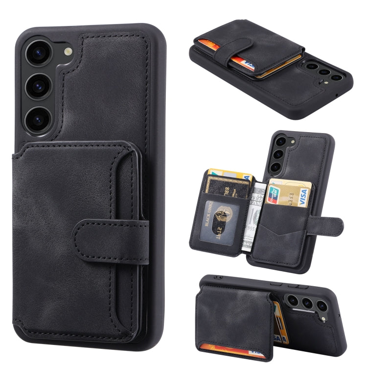 Para Samsung Galaxy S23 5G Skin Feel Dream Cepillo antirrobo a prueba de golpes Funda para tarjeta de piel portátil Funda para teléfono (Negro)